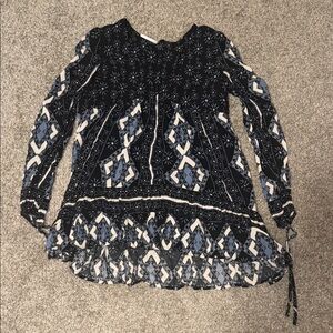 Free People Navy and White Geometric Blouse